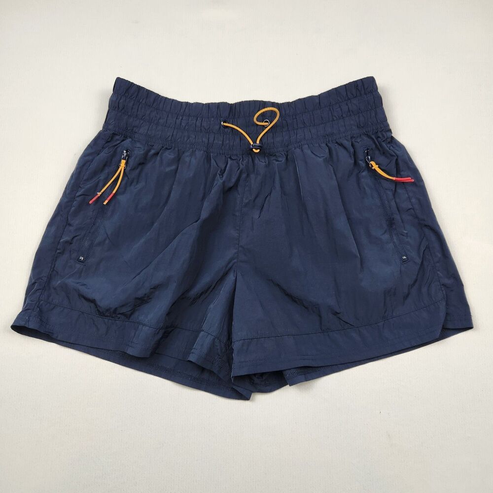 Te Verde Navy Athletic Shorts Lightweight Womens L Outdoor Running Zip Pockets